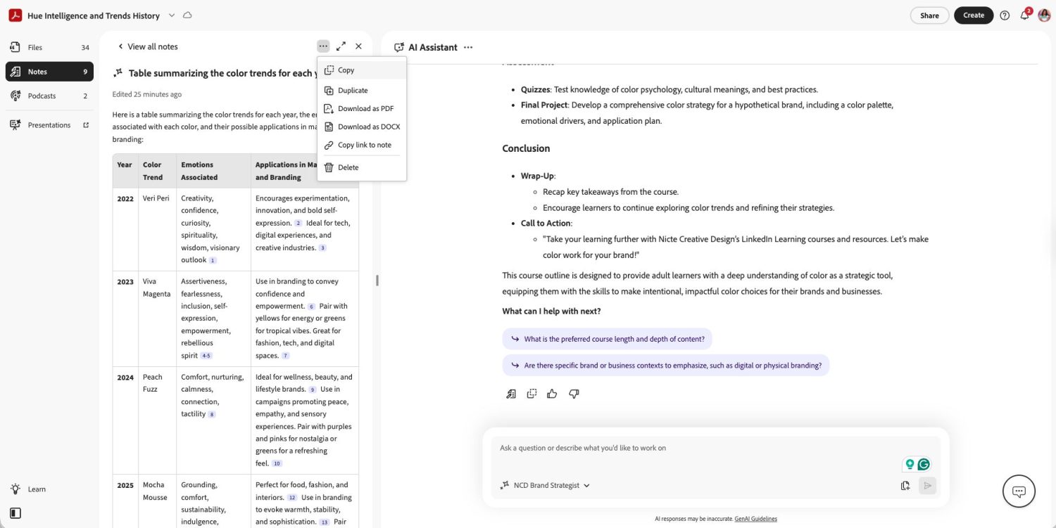 Downloading a Note from Acrobat PDF Space