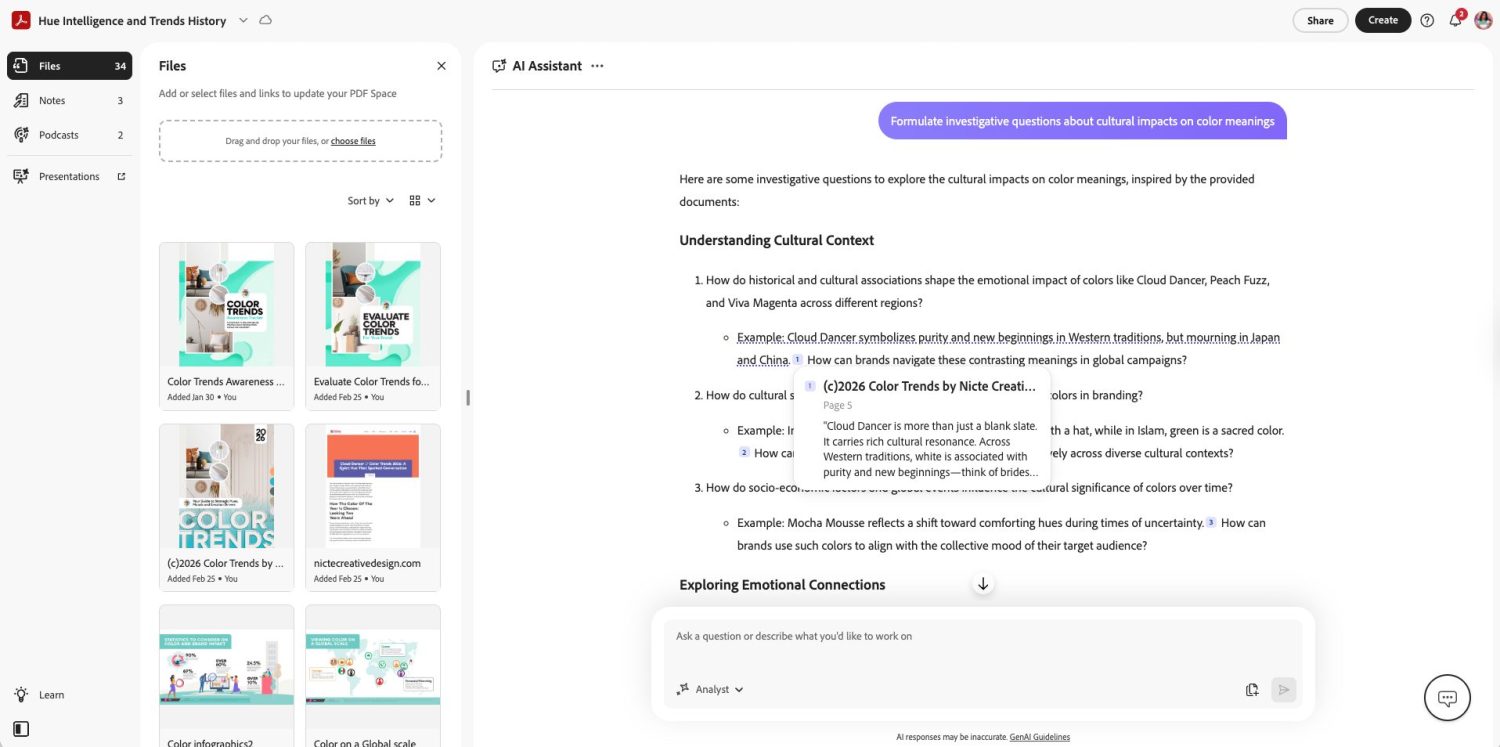 How Acrobat refrences your documents and shows where it cited it from