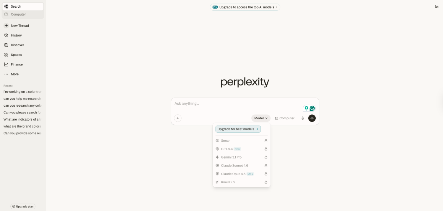 Perplexity AI page