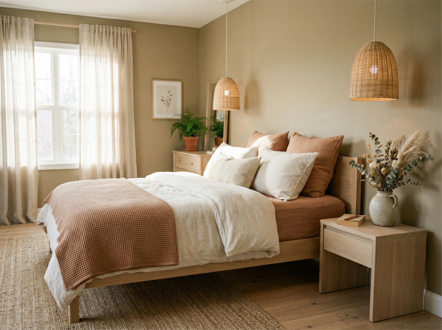 Sherwin-Williams- Universal Khaki — inspired-cozy Bedroom Sherwin-Williams: Universal Khaki 6150 - another 2026 color trend